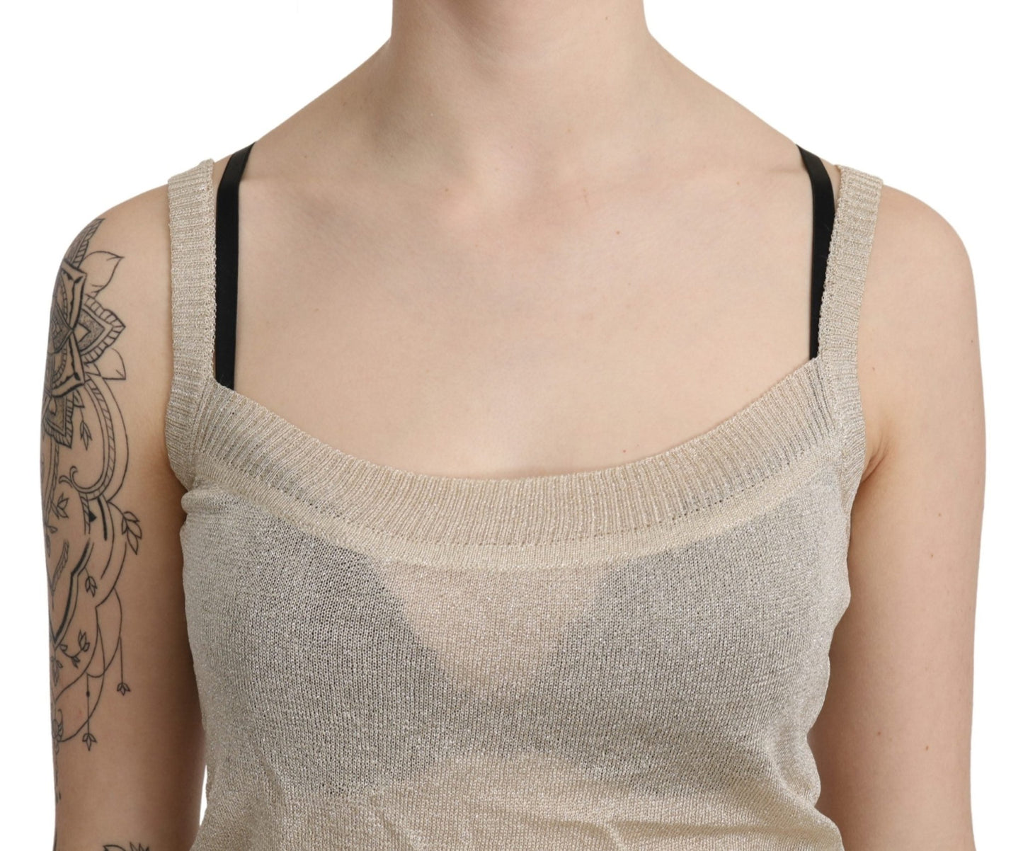 Beige Sleeveless Spaghetti Strap Tank See Through Top - coffeewithmee2BYBLOSP3289S