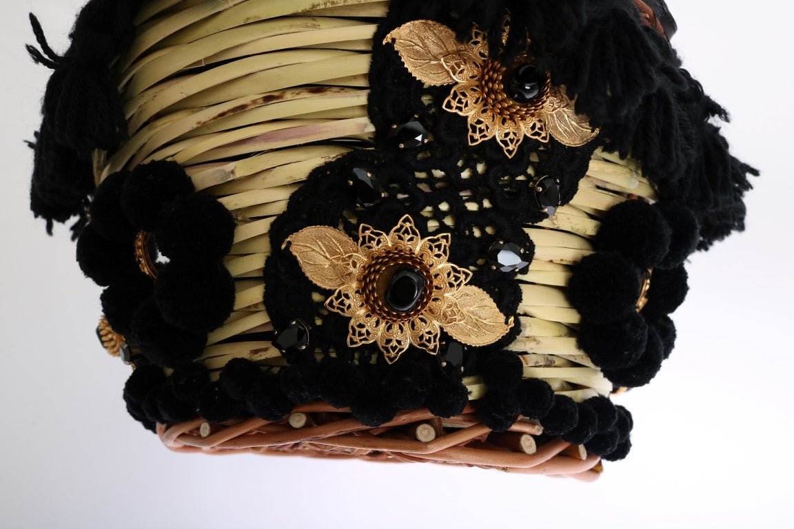 Beige Straw Snakeskin Pom Pom Crystal AGNESE Bag - coffeewithmee2Dolce & GabbanaP0043S