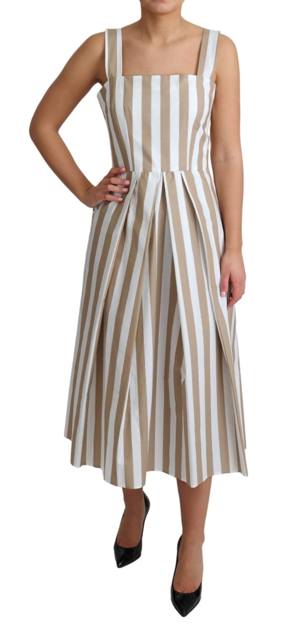 Beige White Cotton A-Line Gown Dress - coffeewithmee2Dolce & GabbanaP4166S