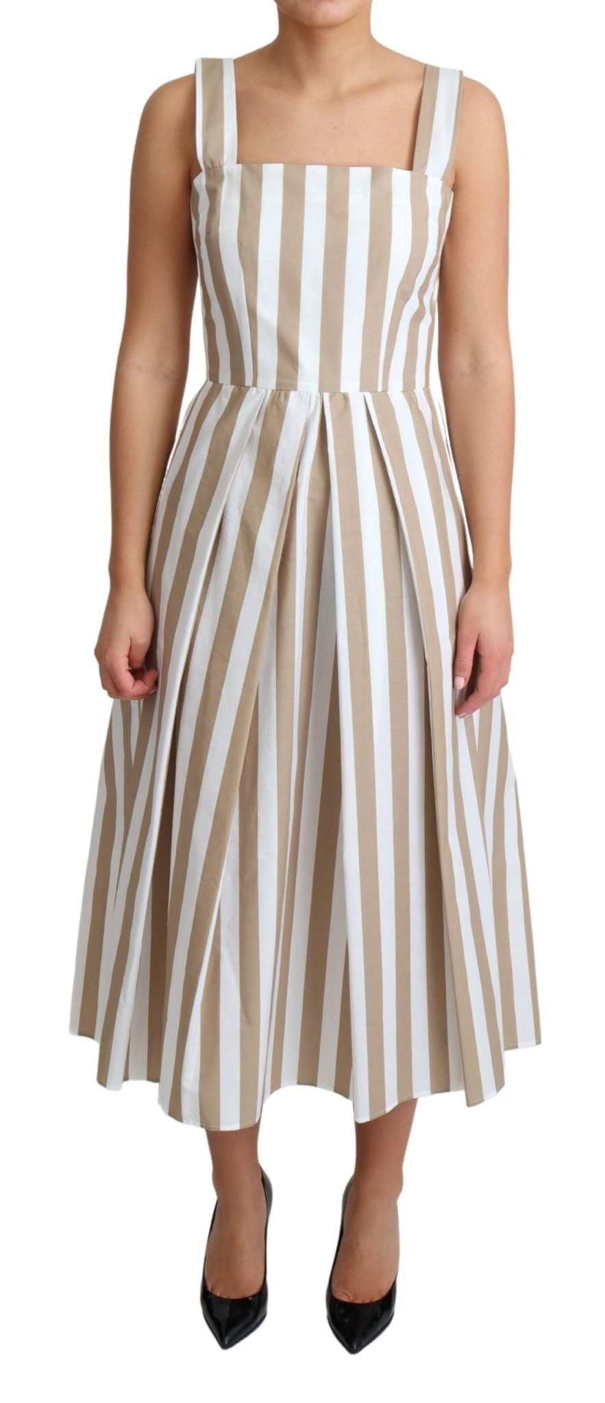Beige White Cotton A-Line Gown Dress - coffeewithmee2Dolce & GabbanaP4166S