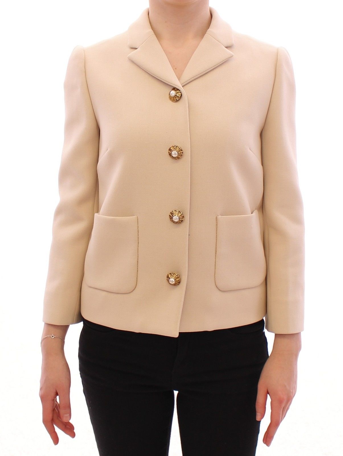 Beige Wool Pearl Button Jacket Blazer Coat - coffeewithmee2Dolce & GabbanaP0778S