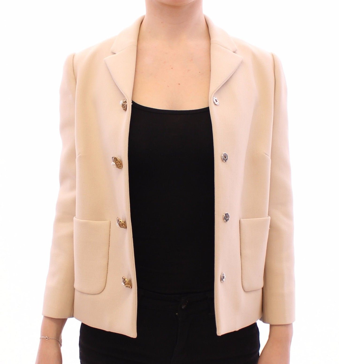 Beige Wool Pearl Button Jacket Blazer Coat - coffeewithmee2Dolce & GabbanaP0778S