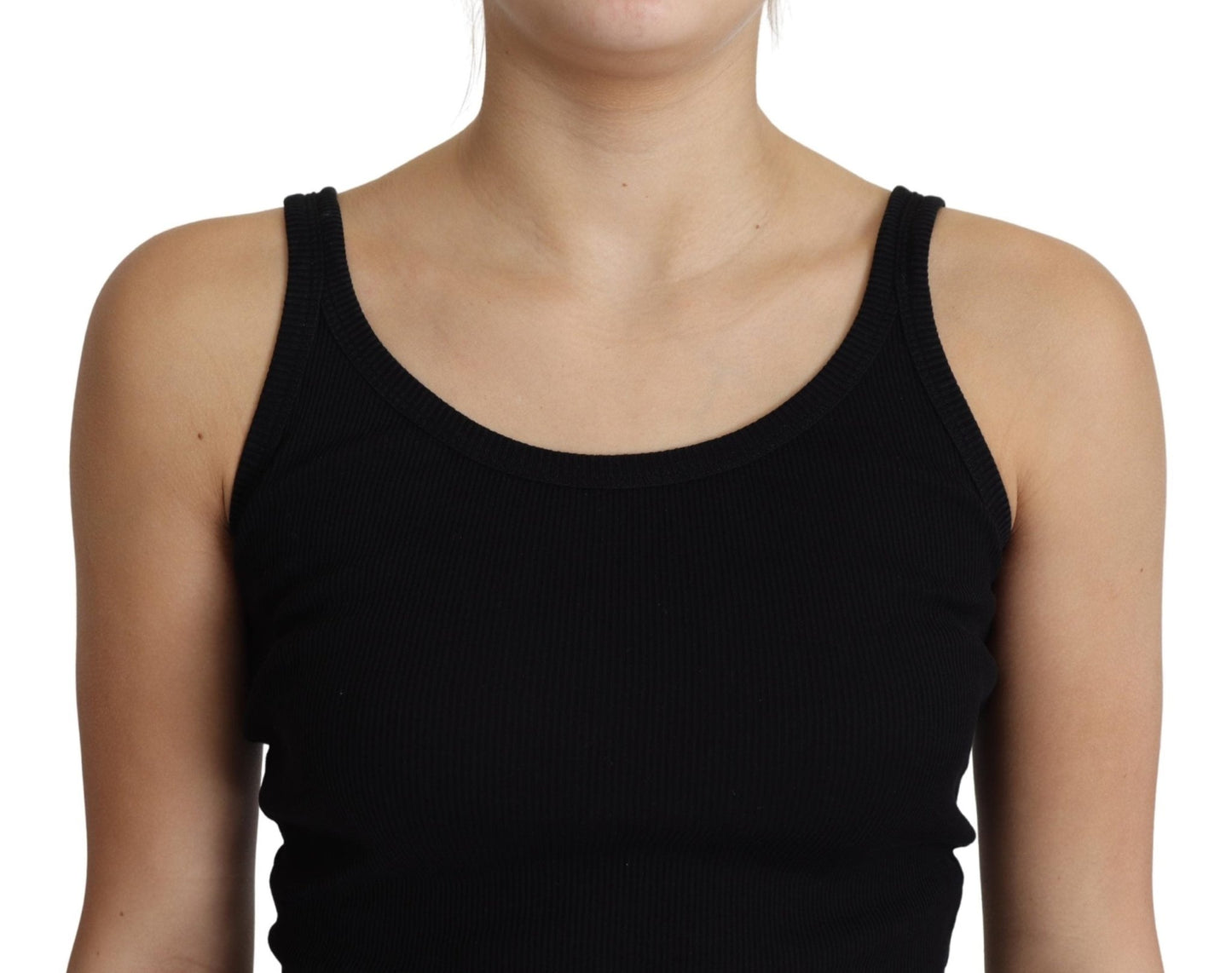 Black 100% Cotton Sleeveless Tank Slim Fit Top - coffeewithmee2Dolce & GabbanaP3883S