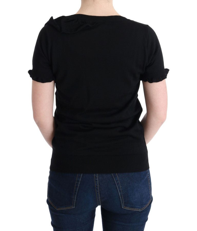 Black 100% Lana Wool Top Blouse T-shirt - coffeewithmee2MARGHI LO'P1912S