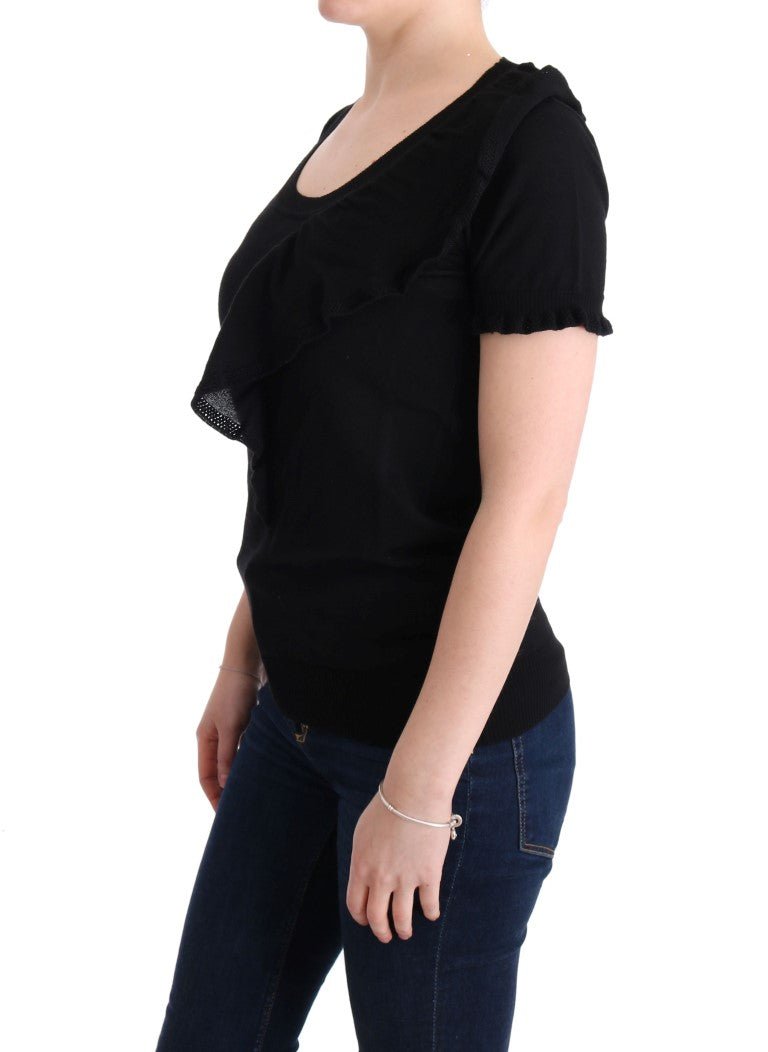 Black 100% Lana Wool Top Blouse T-shirt - coffeewithmee2MARGHI LO'P1912S