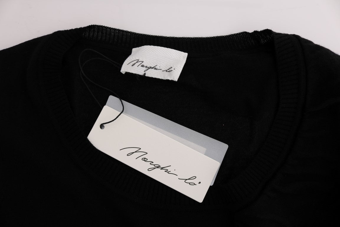 Black 100% Lana Wool Top Blouse T-shirt - coffeewithmee2MARGHI LO'P1912S