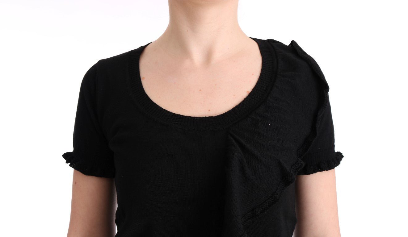 Black 100% Lana Wool Top Blouse T-shirt - coffeewithmee2MARGHI LO'P1912S