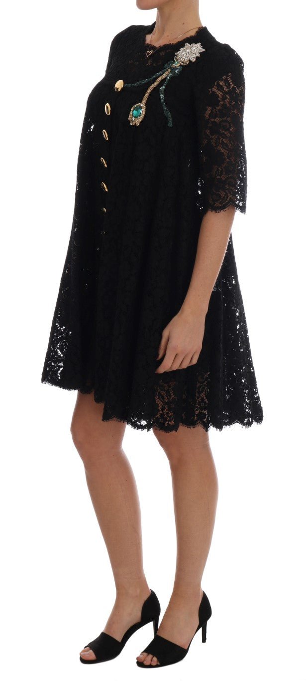 Black A-line Taormina Lace Crystal Dress - coffeewithmee2Dolce & GabbanaP1311S