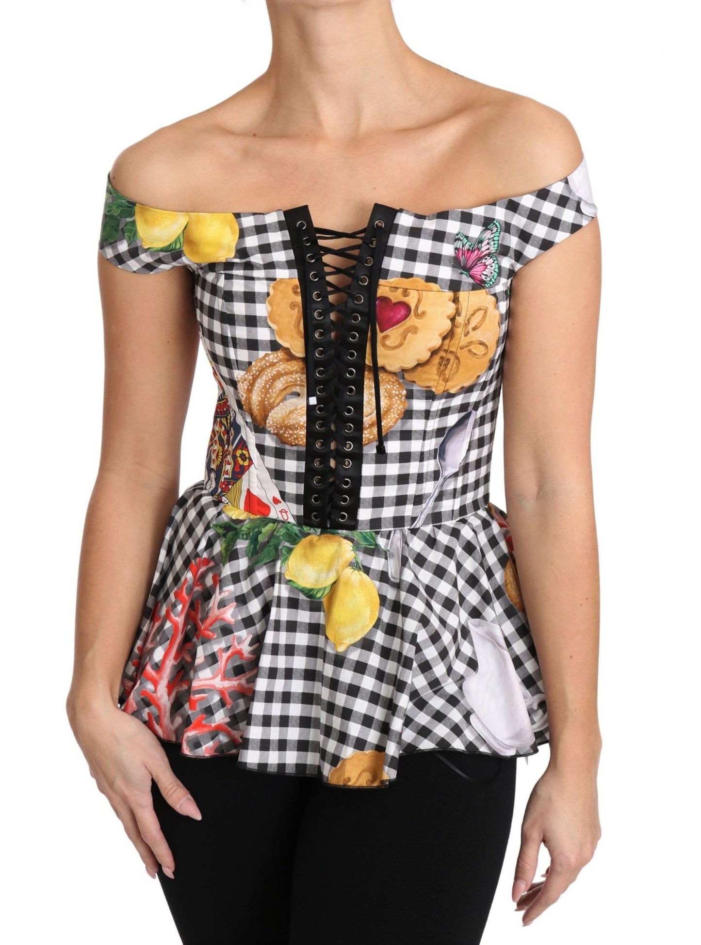 Black and White Corset Blouse Sicily Lemon Check Top - coffeewithmee2Dolce & GabbanaP1493S