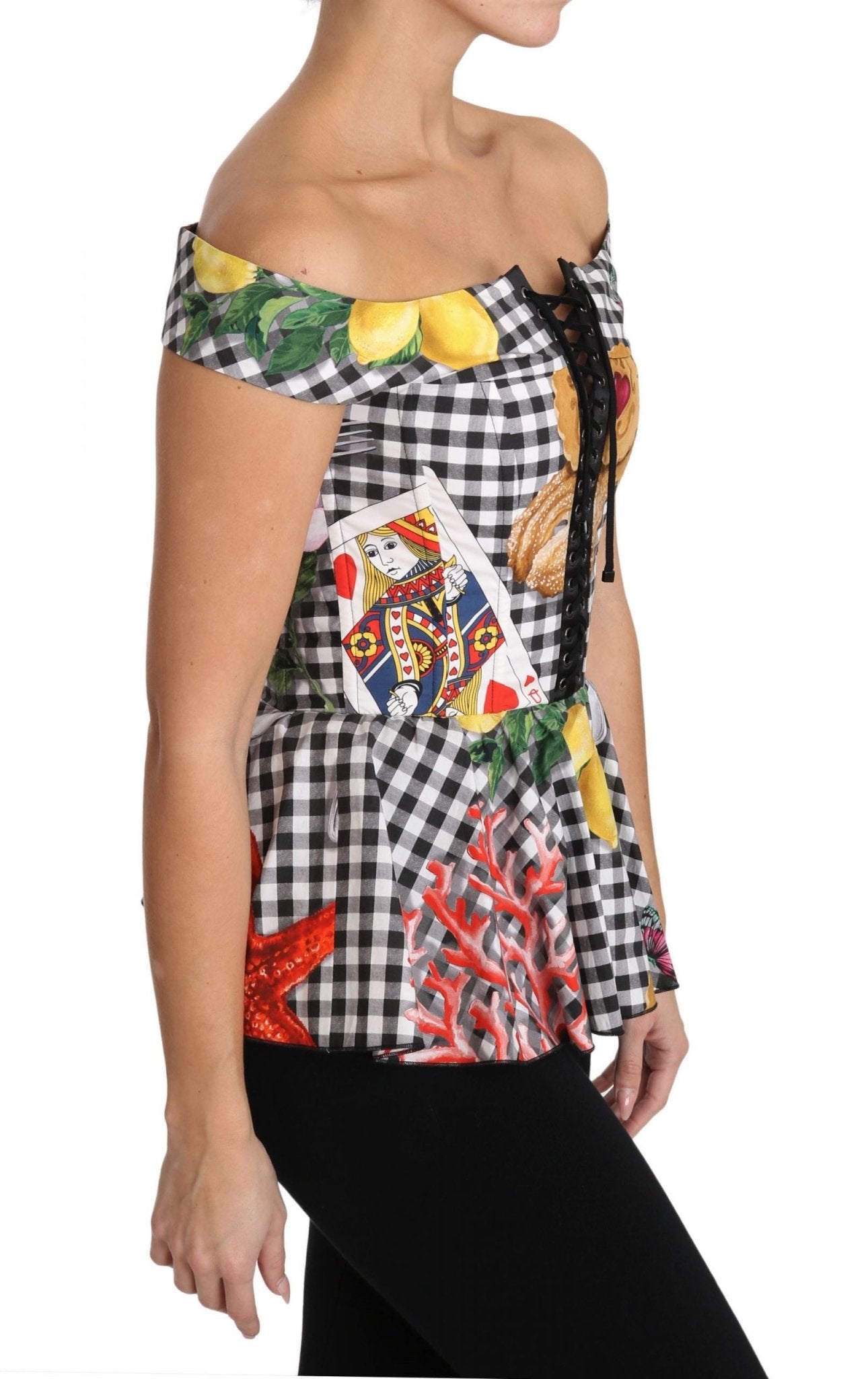 Black and White Corset Blouse Sicily Lemon Check Top - coffeewithmee2Dolce & GabbanaP1493S