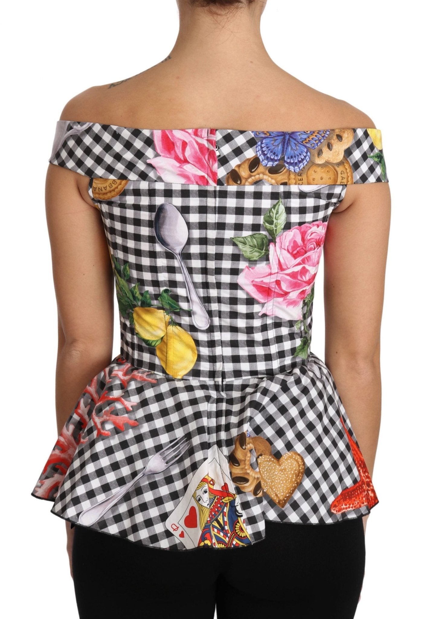 Black and White Corset Blouse Sicily Lemon Check Top - coffeewithmee2Dolce & GabbanaP1493S