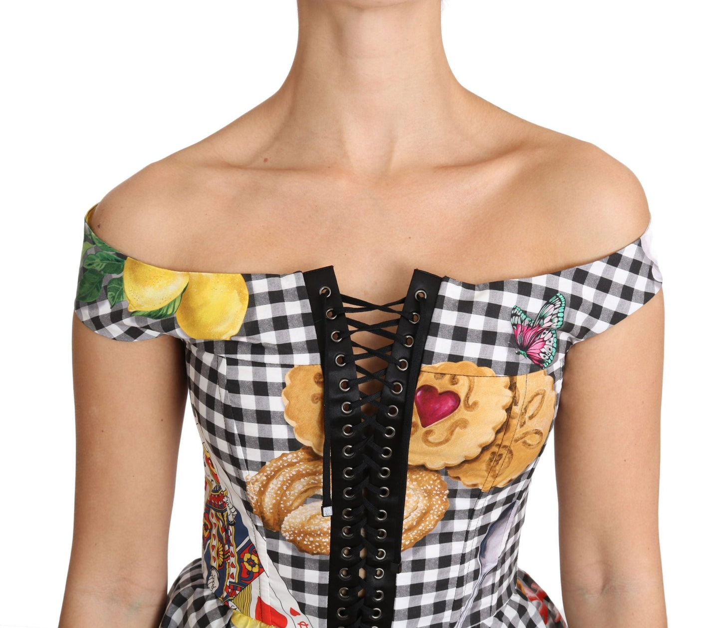 Black and White Corset Blouse Sicily Lemon Check Top - coffeewithmee2Dolce & GabbanaP1493S