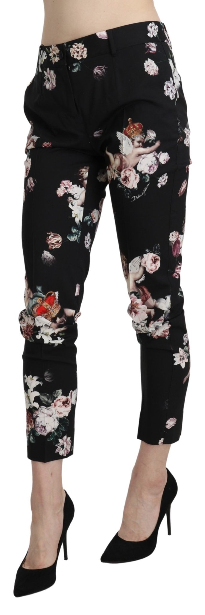 Black Angel Floral Cropped Trouser Wool Pants - coffeewithmee2Dolce & GabbanaP3374S