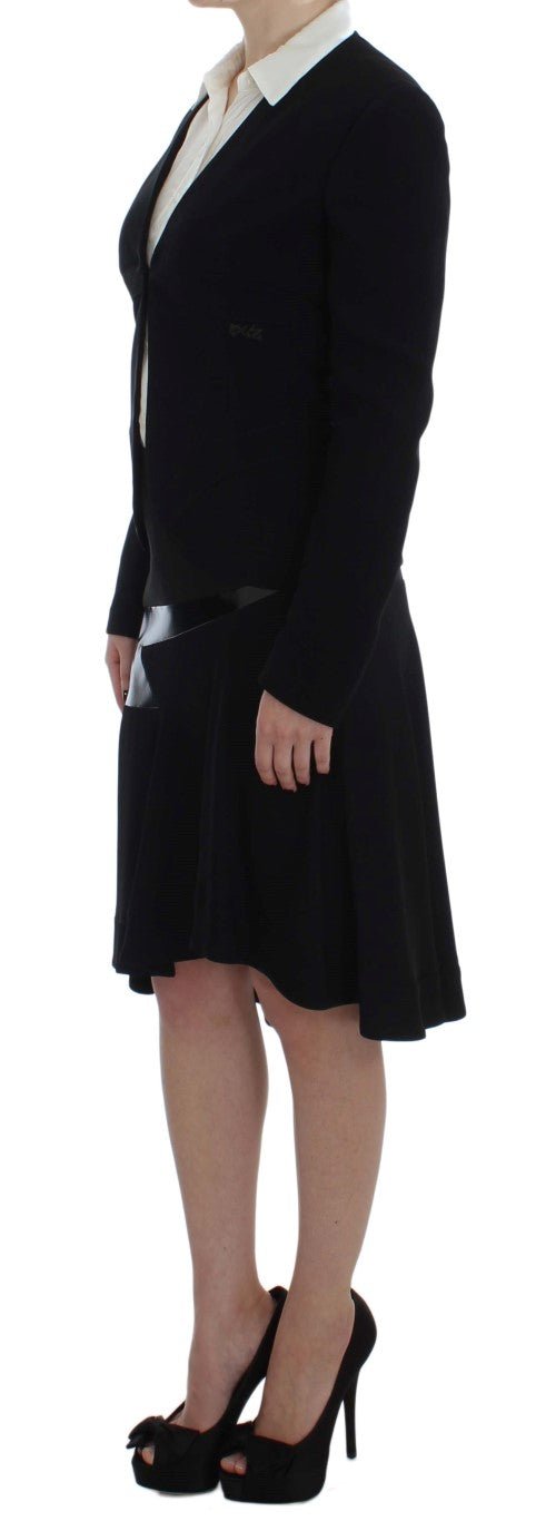 Black Blue Two Piece Suit Skirt & Blazer - coffeewithmee2ExteP1697S