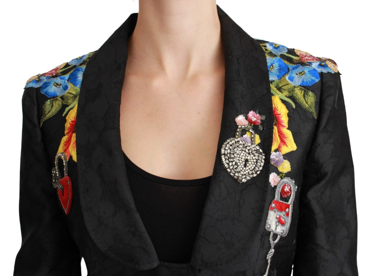 Black Brocade Crystal Blazer Jacket - coffeewithmee2Dolce & GabbanaP3066S