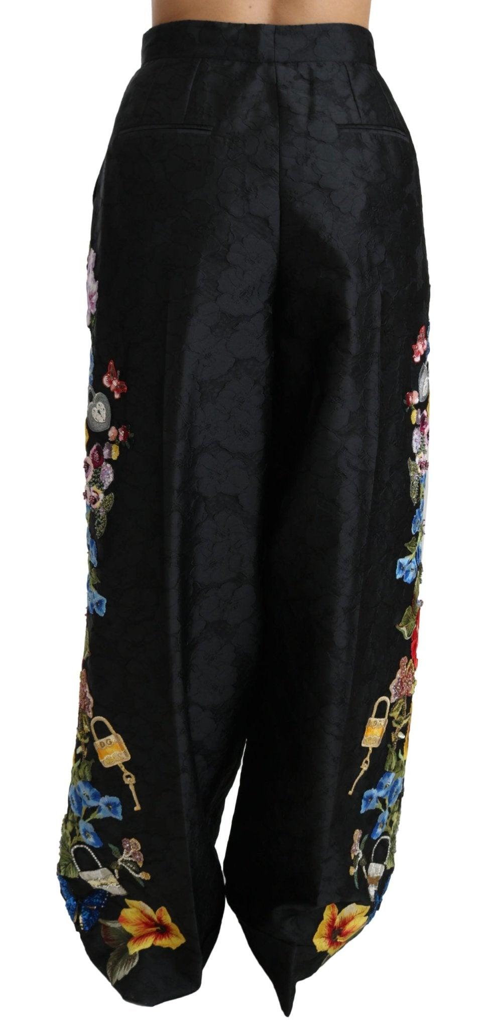 Black Brocade Floral Sequined Beaded Pants - coffeewithmee2Dolce & GabbanaP2722S