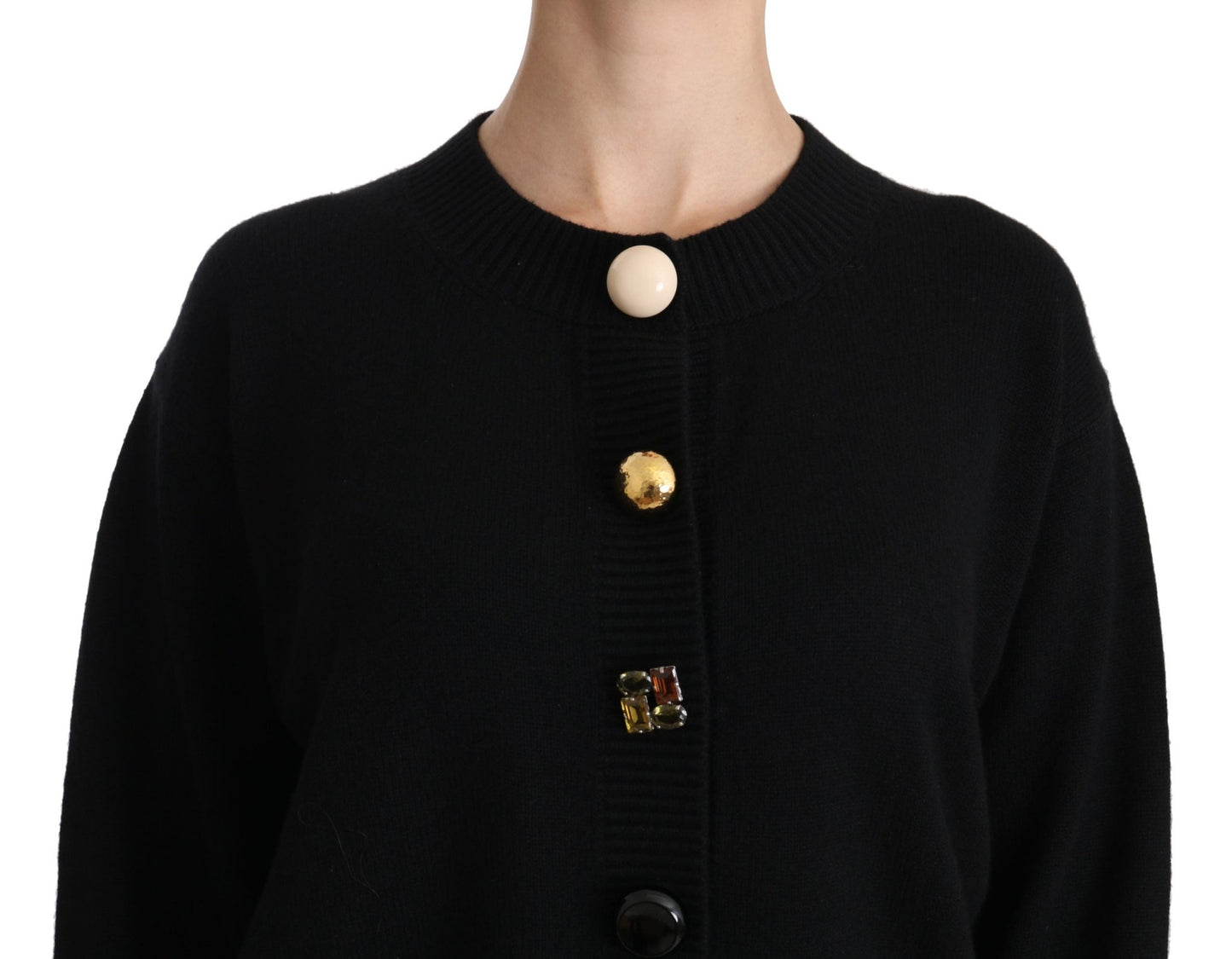 Black Button Embellished Cardigan Sweater - coffeewithmee2Dolce & GabbanaP2605S