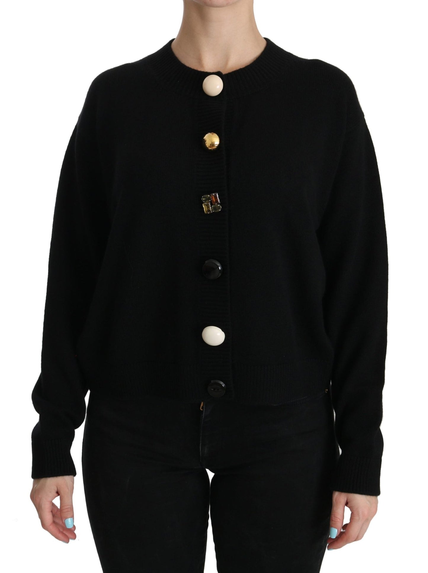 Black Button Embellished Cardigan Sweater - coffeewithmee2Dolce & GabbanaP2605S