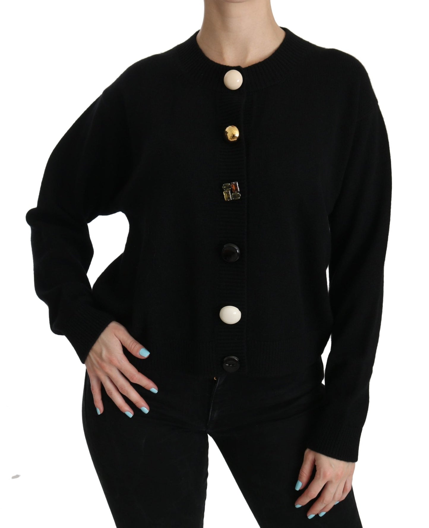 Black Button Embellished Cardigan Sweater - coffeewithmee2Dolce & GabbanaP2605S