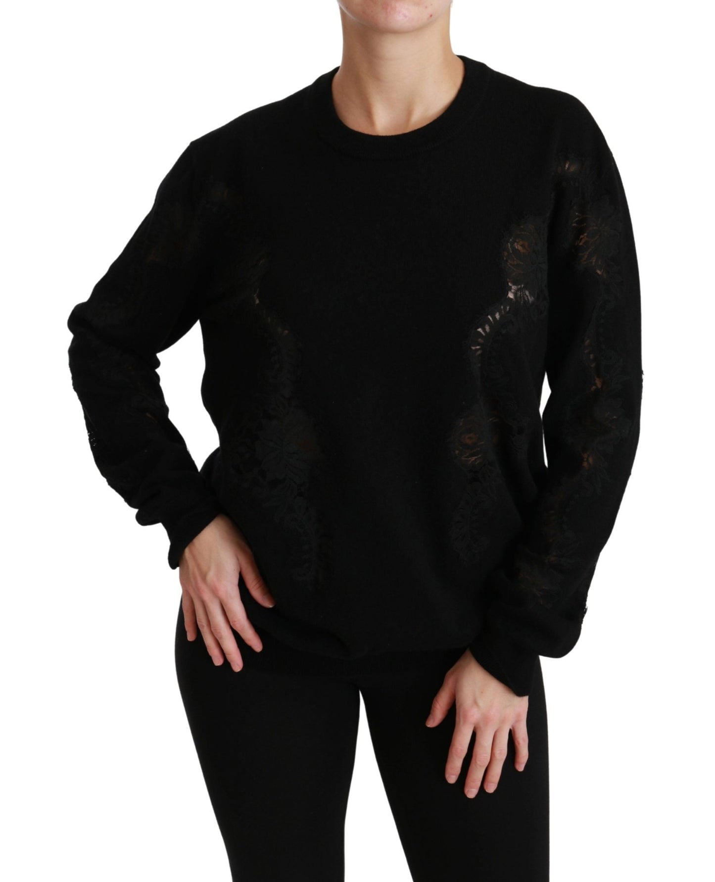 Black Cashmere Floral Lace Cutout Sweater - coffeewithmee2Dolce & GabbanaP2877S