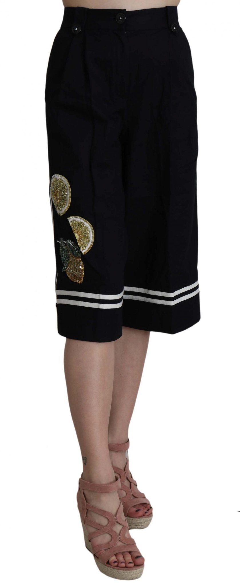 Black Cotton Cropped Embellished Pants - coffeewithmee2Dolce & GabbanaP5768S
