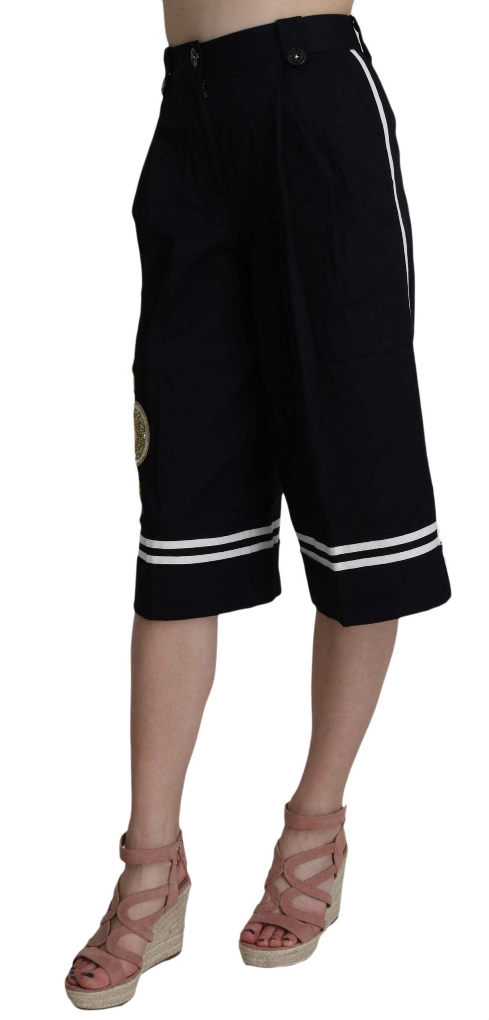 Black Cotton Cropped Embellished Pants - coffeewithmee2Dolce & GabbanaP5768S