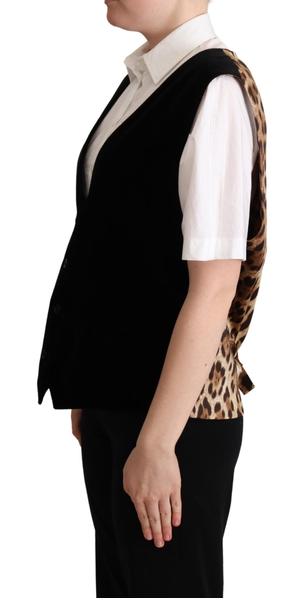 Black Cotton Leopard Print Waistcoat Vest - coffeewithmee2Dolce & GabbanaP5272S