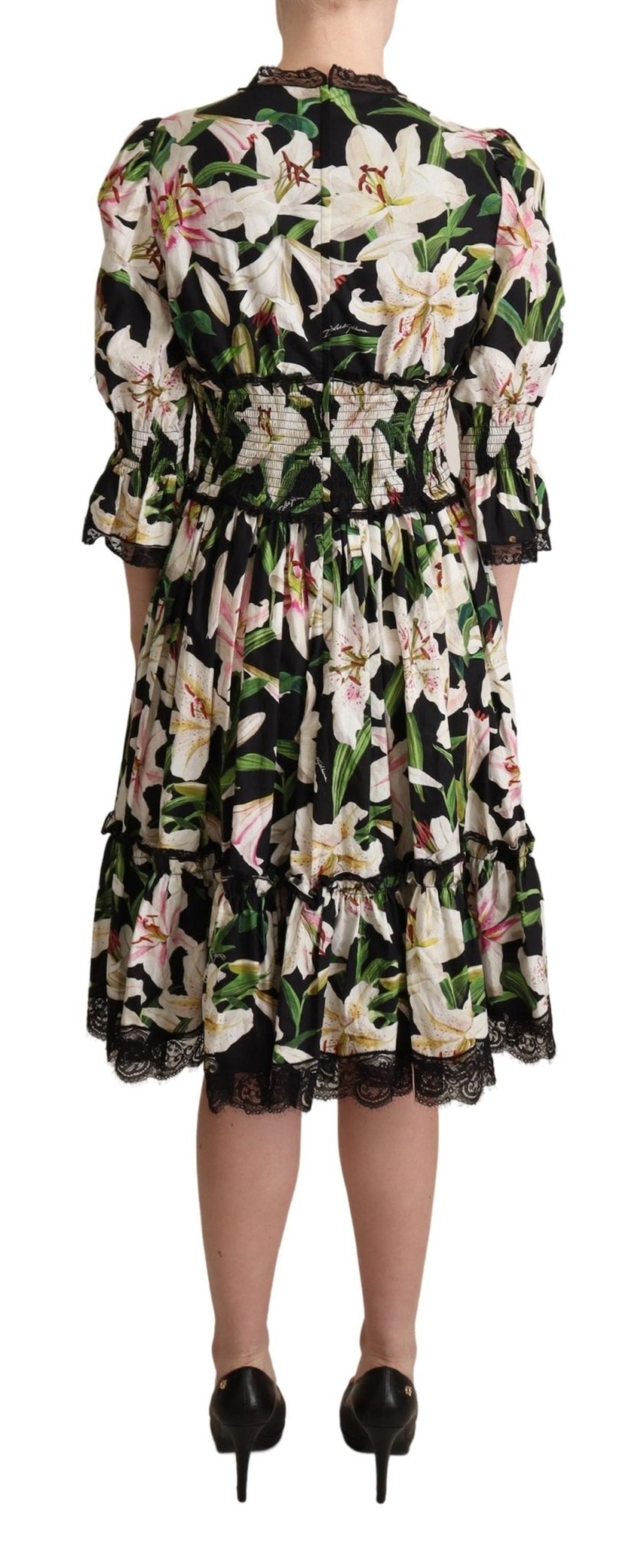Black Cotton Lily Print Lace Trim Dress - coffeewithmee2Dolce & GabbanaP4967S