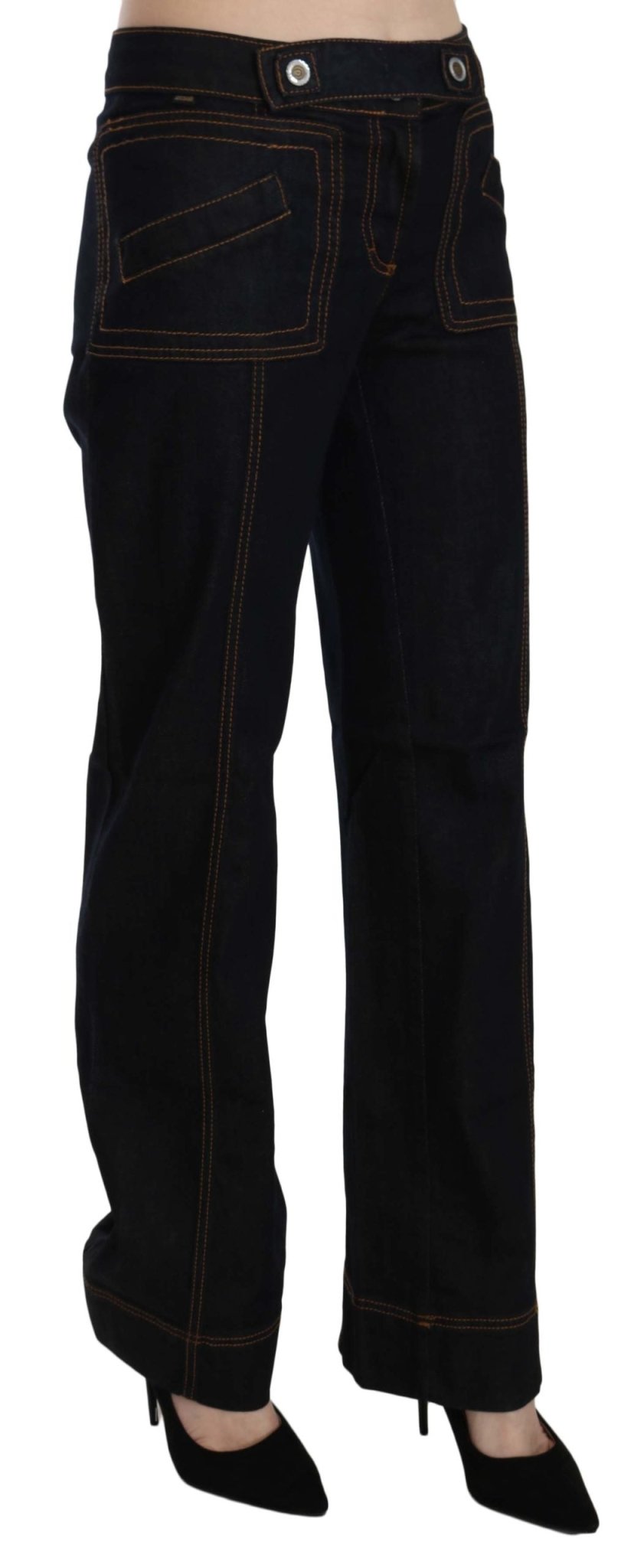 Black Cotton Mid Waist Straight Denim Pants - coffeewithmee2Just CavalliP2547S