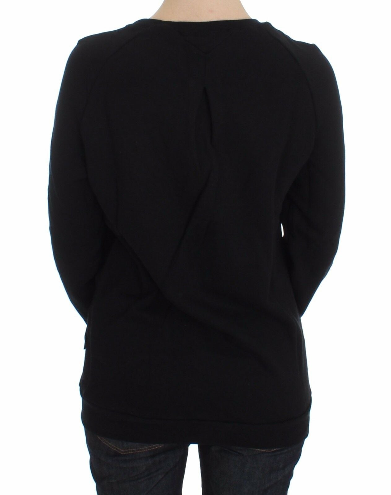 Black Cotton Motive Print Crewneck Pullover Sweater - coffeewithmee2ExteP5741S