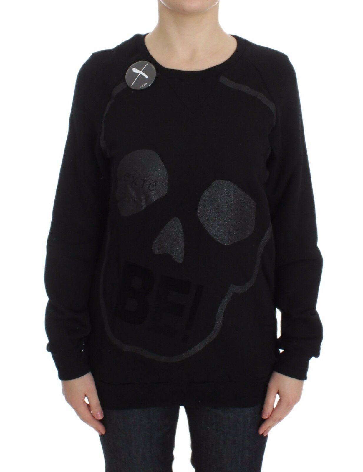 Black Cotton Motive Print Crewneck Pullover Sweater - coffeewithmee2ExteP5741S