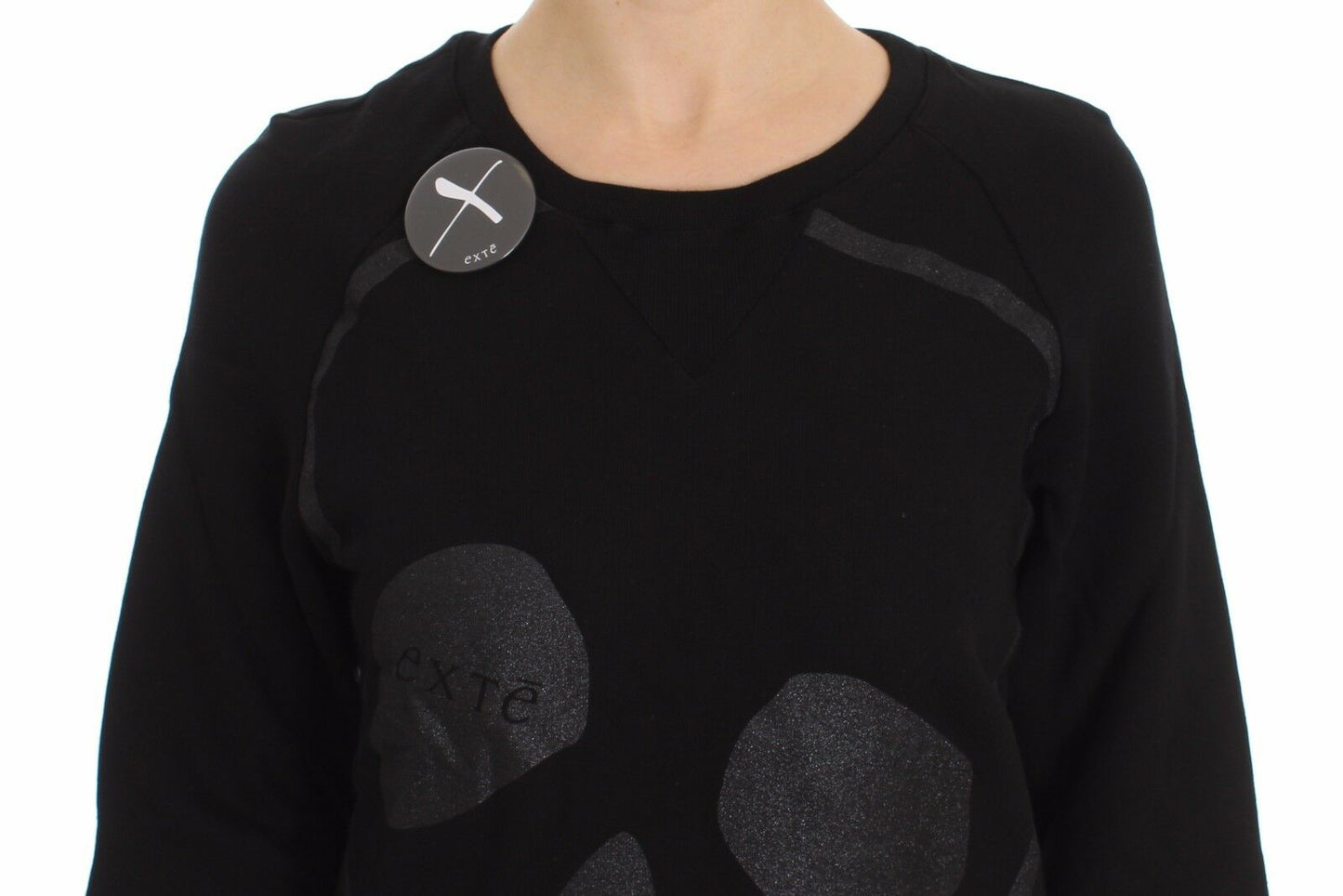 Black Cotton Motive Print Crewneck Pullover Sweater - coffeewithmee2ExteP5741S