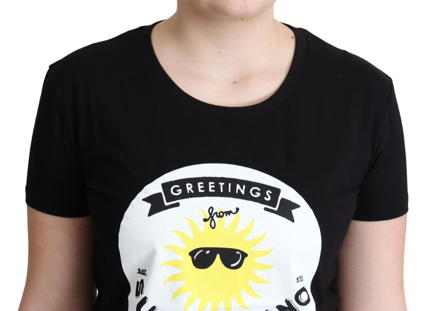 Black Cotton Sunny Milano Print T-shirt - coffeewithmee2MoschinoP4542S