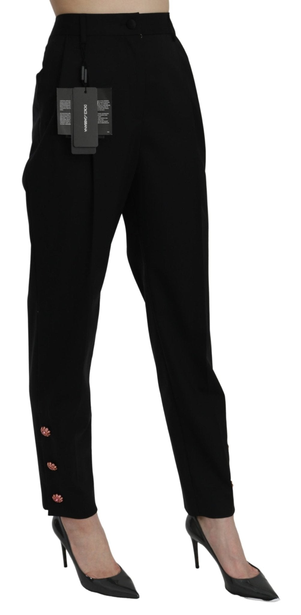 Black Crystal High Waist Trouser Cotton Pants - coffeewithmee2Dolce & GabbanaP3209S