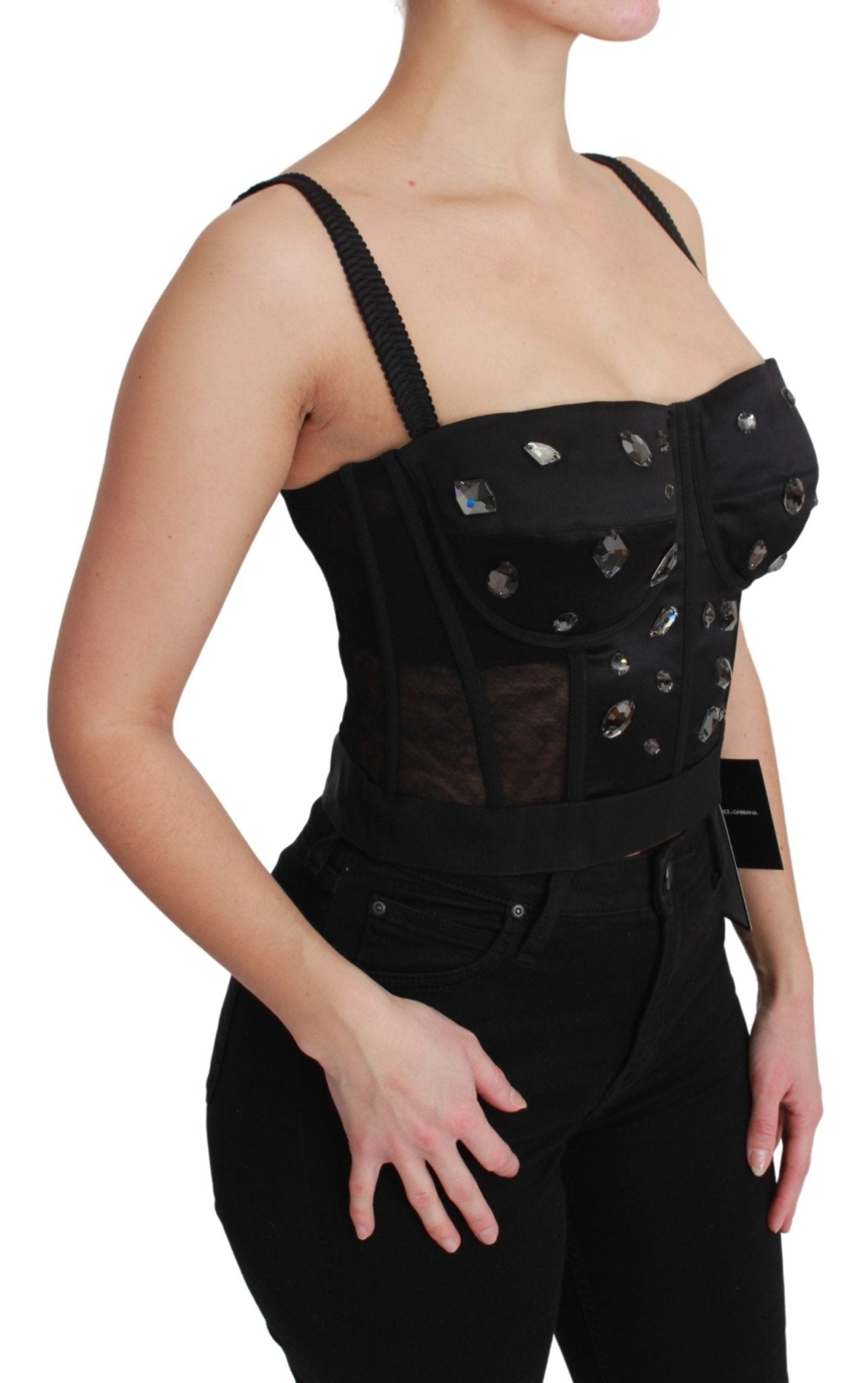 Black Crystal Strap Bustier Corset Top - coffeewithmee2Dolce & GabbanaP5627S