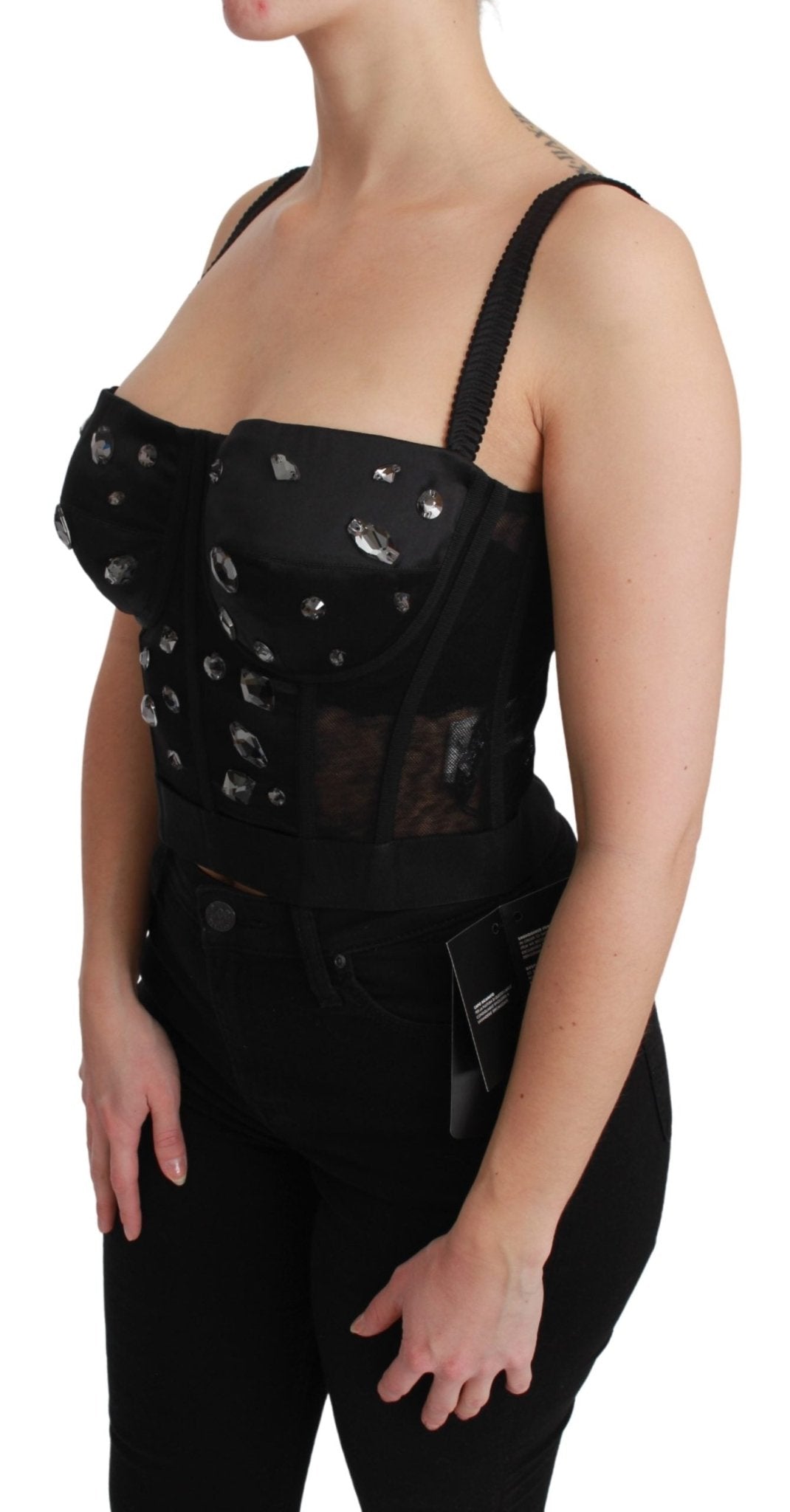 Black Crystal Strap Bustier Corset Top - coffeewithmee2Dolce & GabbanaP5627S