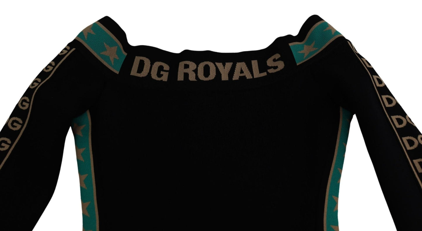 Black DG Royals Off Shoulder Sheath Midi Dress - coffeewithmee2Dolce & GabbanaP3800S