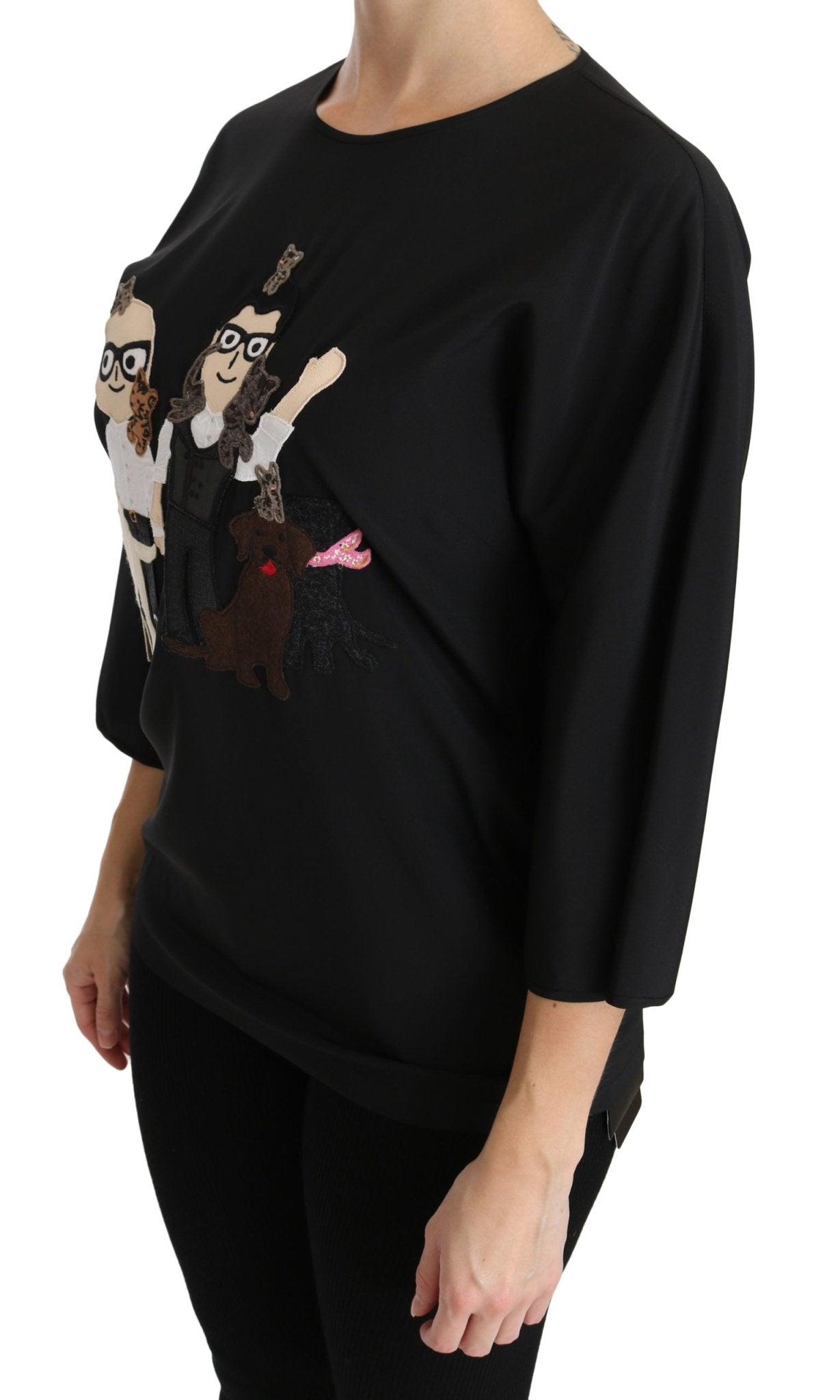 Black #dgfamily Top T-shirt Silk Blouse - coffeewithmee2Dolce & GabbanaP2737S