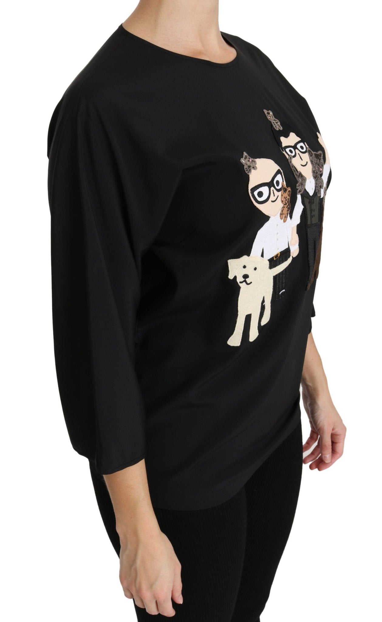 Black #dgfamily Top T-shirt Silk Blouse - coffeewithmee2Dolce & GabbanaP2737S