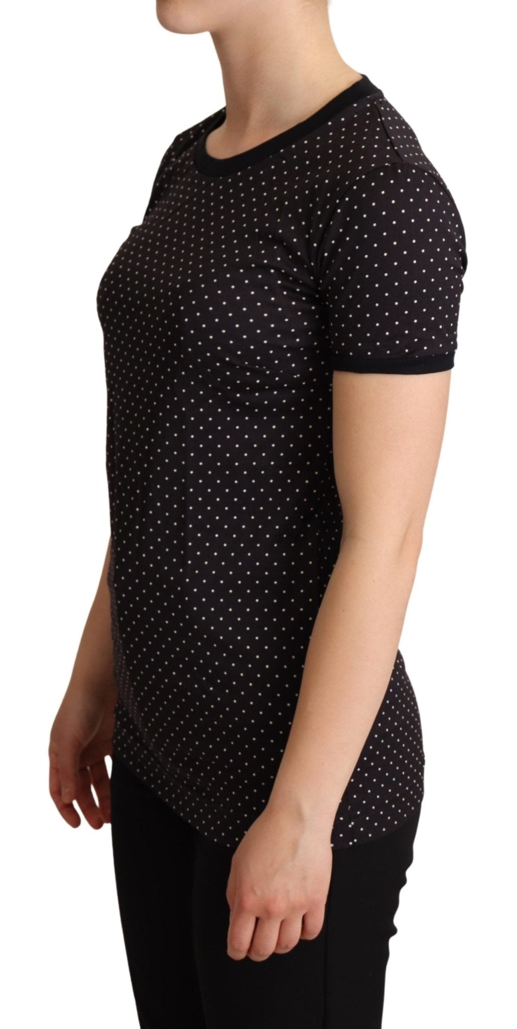 Black Dotted Crewneck Cotton T-shirt - coffeewithmee2Dolce & GabbanaP5189S