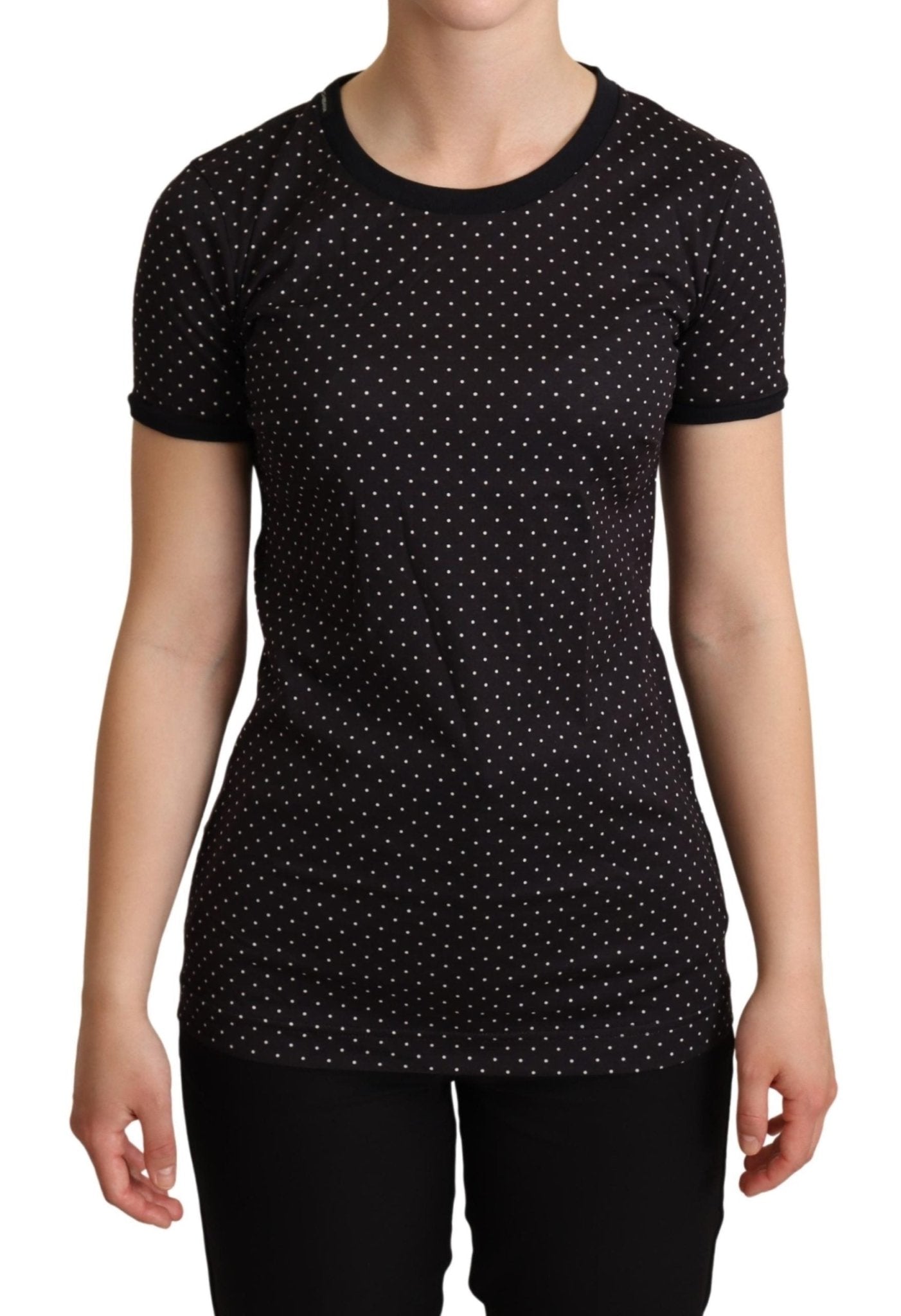 Black Dotted Crewneck Cotton T-shirt - coffeewithmee2Dolce & GabbanaP5189S