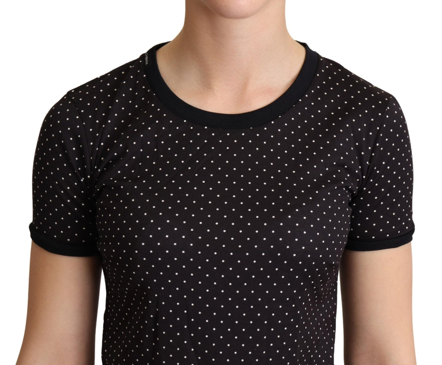 Black Dotted Crewneck Cotton T-shirt - coffeewithmee2Dolce & GabbanaP5189S