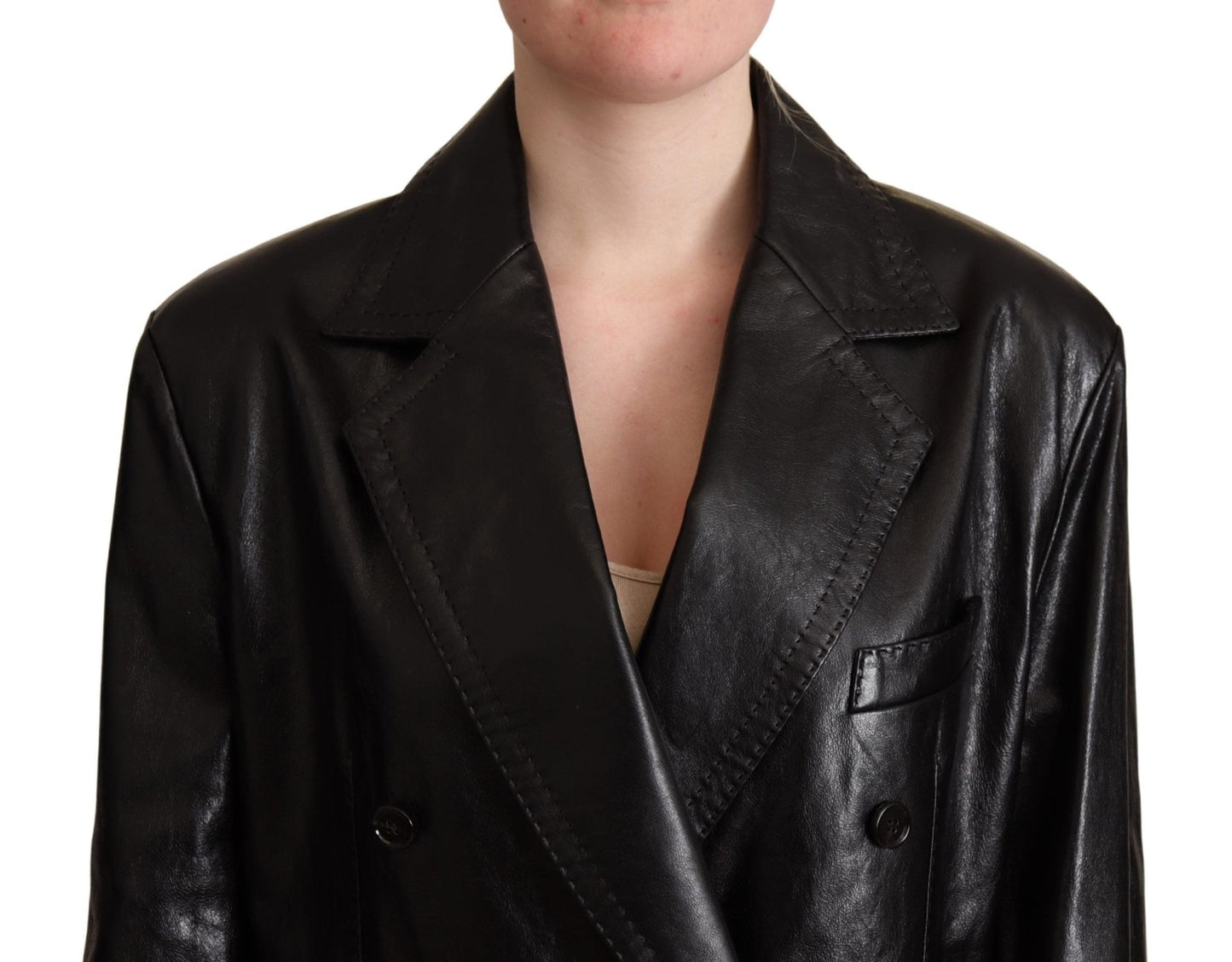 Black Double Breasted Coat Leather Jacket - coffeewithmee2Dolce & GabbanaP5101S