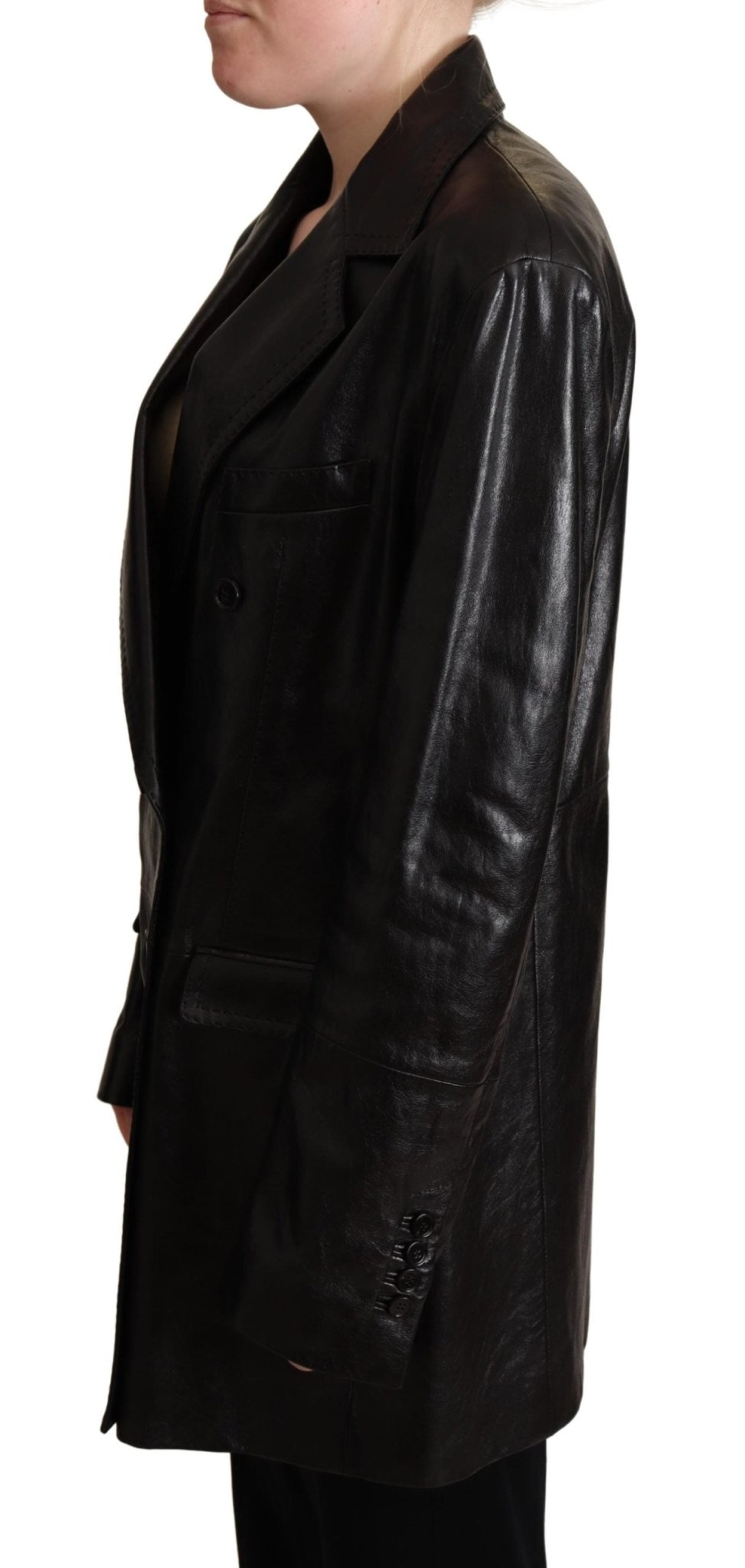 Black Double Breasted Coat Leather Jacket - coffeewithmee2Dolce & GabbanaP5101S