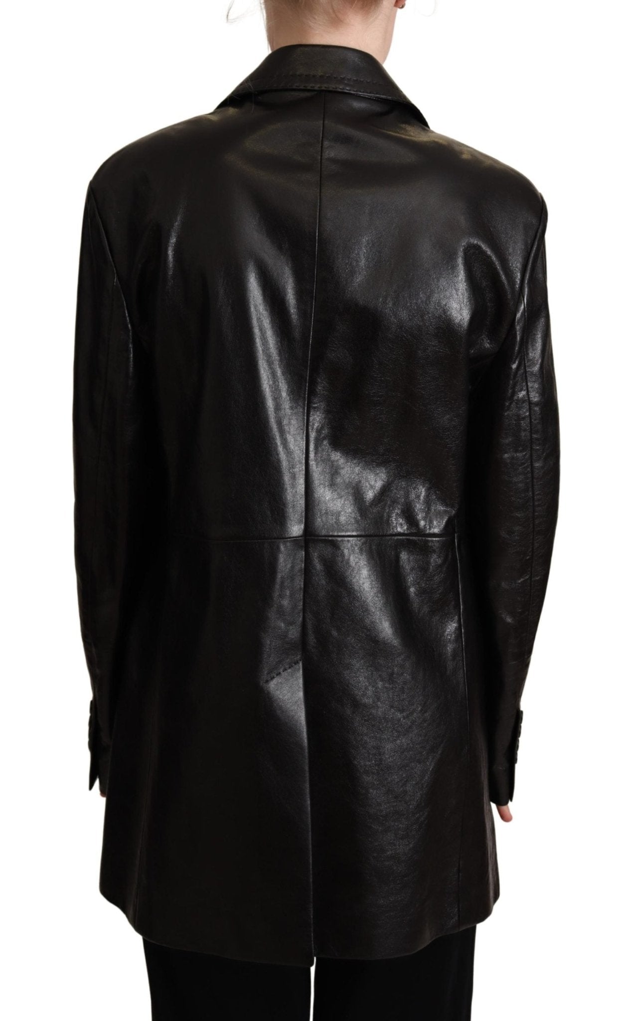 Black Double Breasted Coat Leather Jacket - coffeewithmee2Dolce & GabbanaP5101S