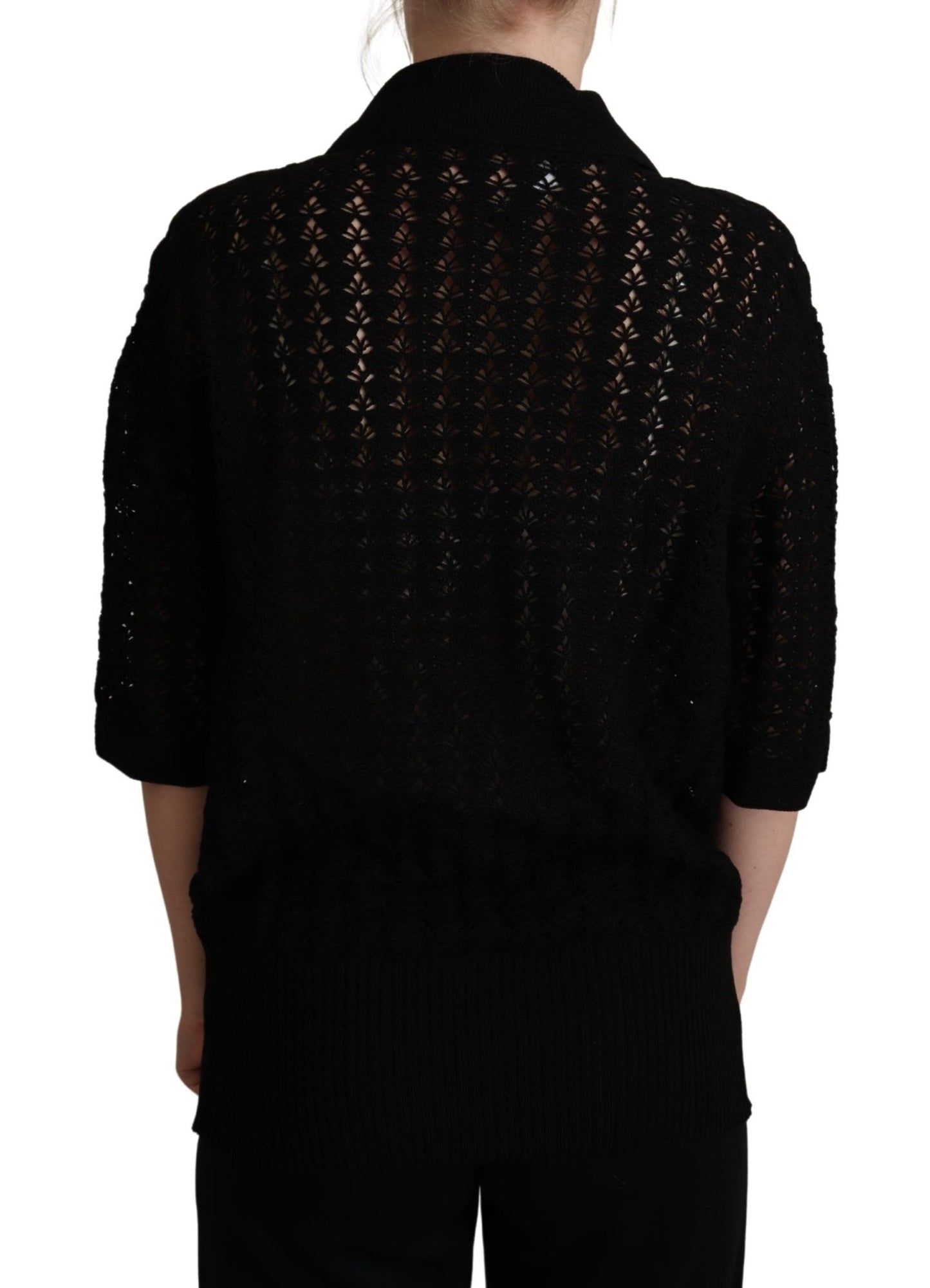 Black Embroidered Knitted Cotton Sweater - coffeewithmee2Dolce & GabbanaP5264S