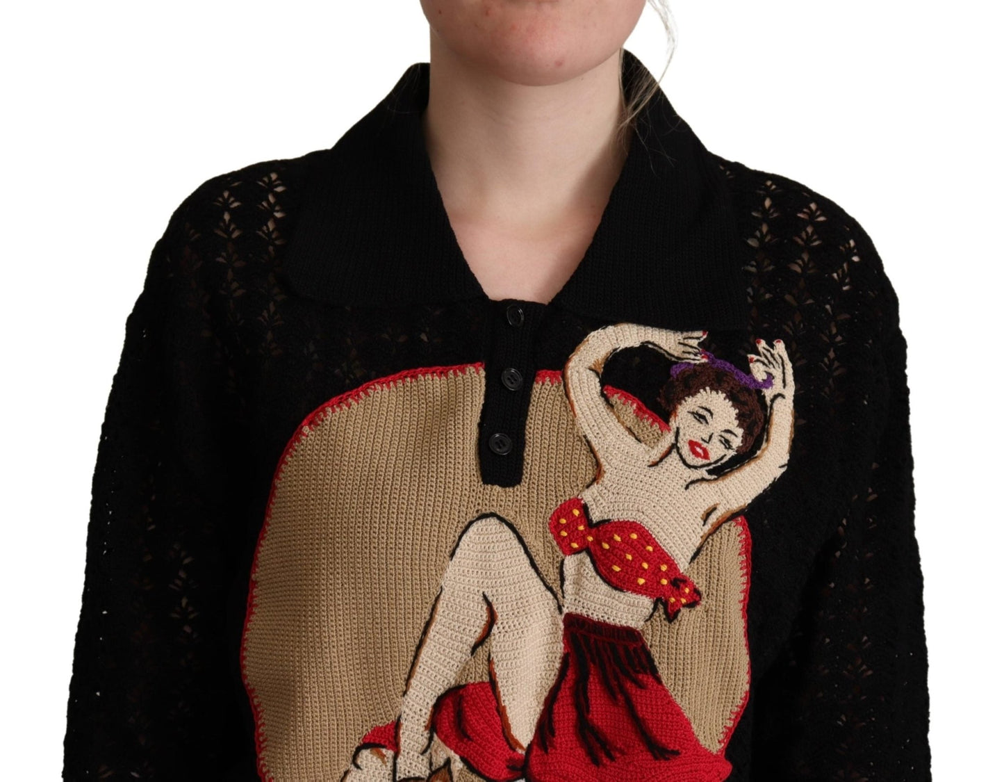 Black Embroidered Knitted Cotton Sweater - coffeewithmee2Dolce & GabbanaP5264S