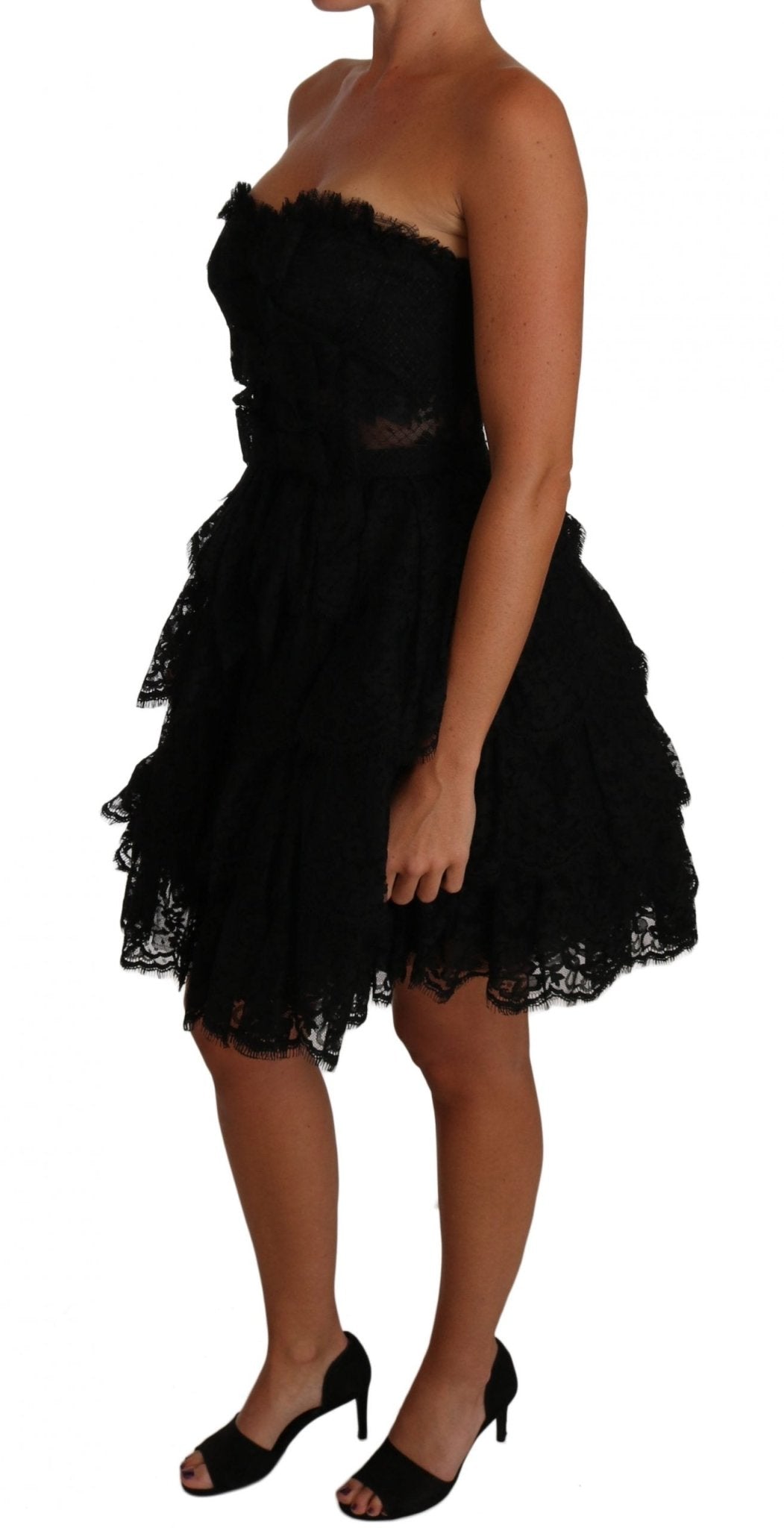 Black Floral Lace Ball Mini Ruffle Dress - coffeewithmee2Dolce & GabbanaP1400S