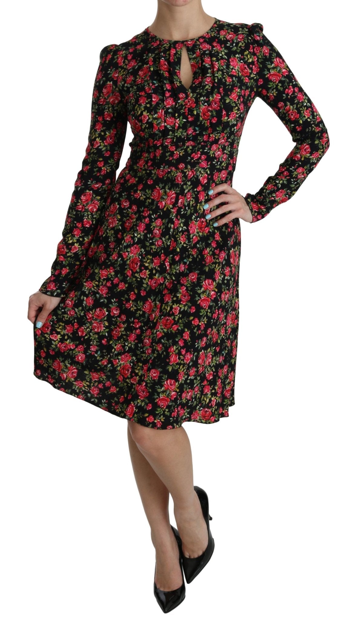 Black Floral Longsleeve Knee Length Dress - coffeewithmee2Dolce & GabbanaP2594S