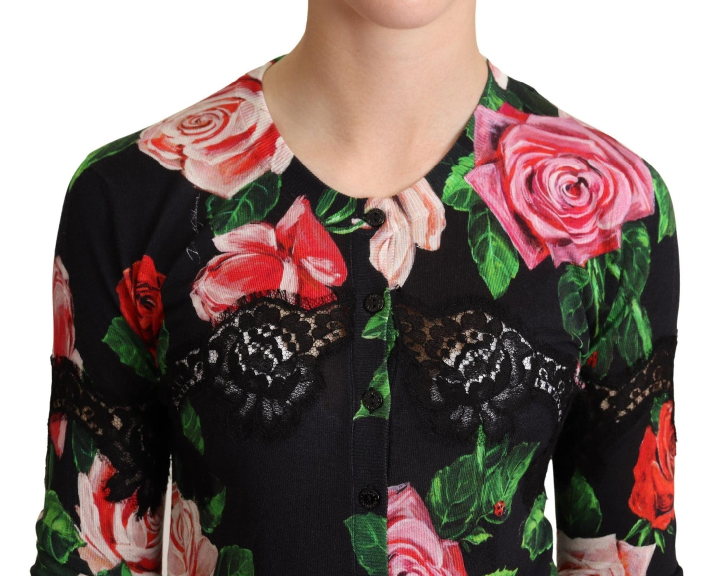 Black Floral Print Silk Blend Cardigan Sweater - coffeewithmee2Dolce & GabbanaP5251S